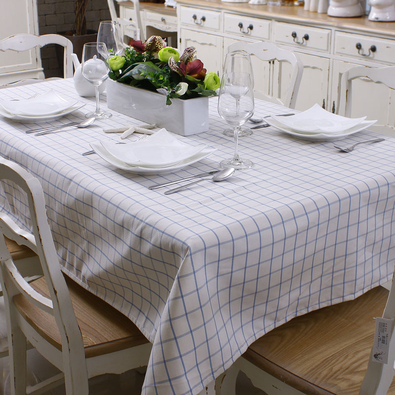 テーブルかけ テーブルクロス コットン 白色 青い格子縞 シンプル スタイル トップグレード クロス ノルディック カスタム