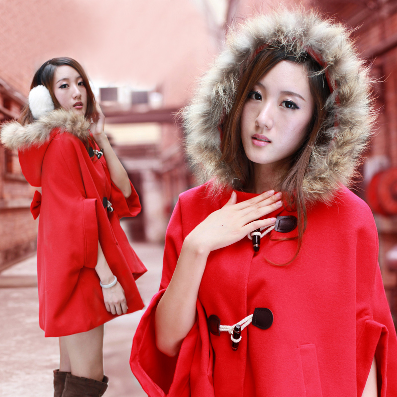 秋冬 新しい 女性用 韓国 羊毛のオーバーコート コート 大きいサイズ ショール 冬 毛皮の襟 クローク コート