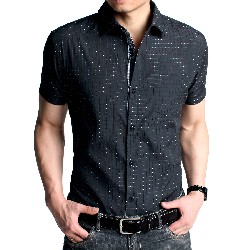 メンズシャツ 半袖 クール プラッド ブラック スリム 滑らかな質感