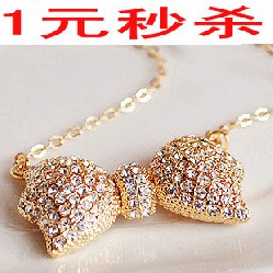 ホット 韓国風 ファッション フルダイヤモンドリボンネックレス 女性 ショート ネックレス 卸売り