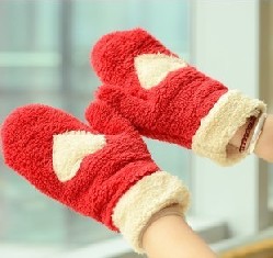 韓国風 ファッション 冬 レディス 可愛い 暖かい 厚手 起毛 ハート 手袋 フルフィンガーグローブ